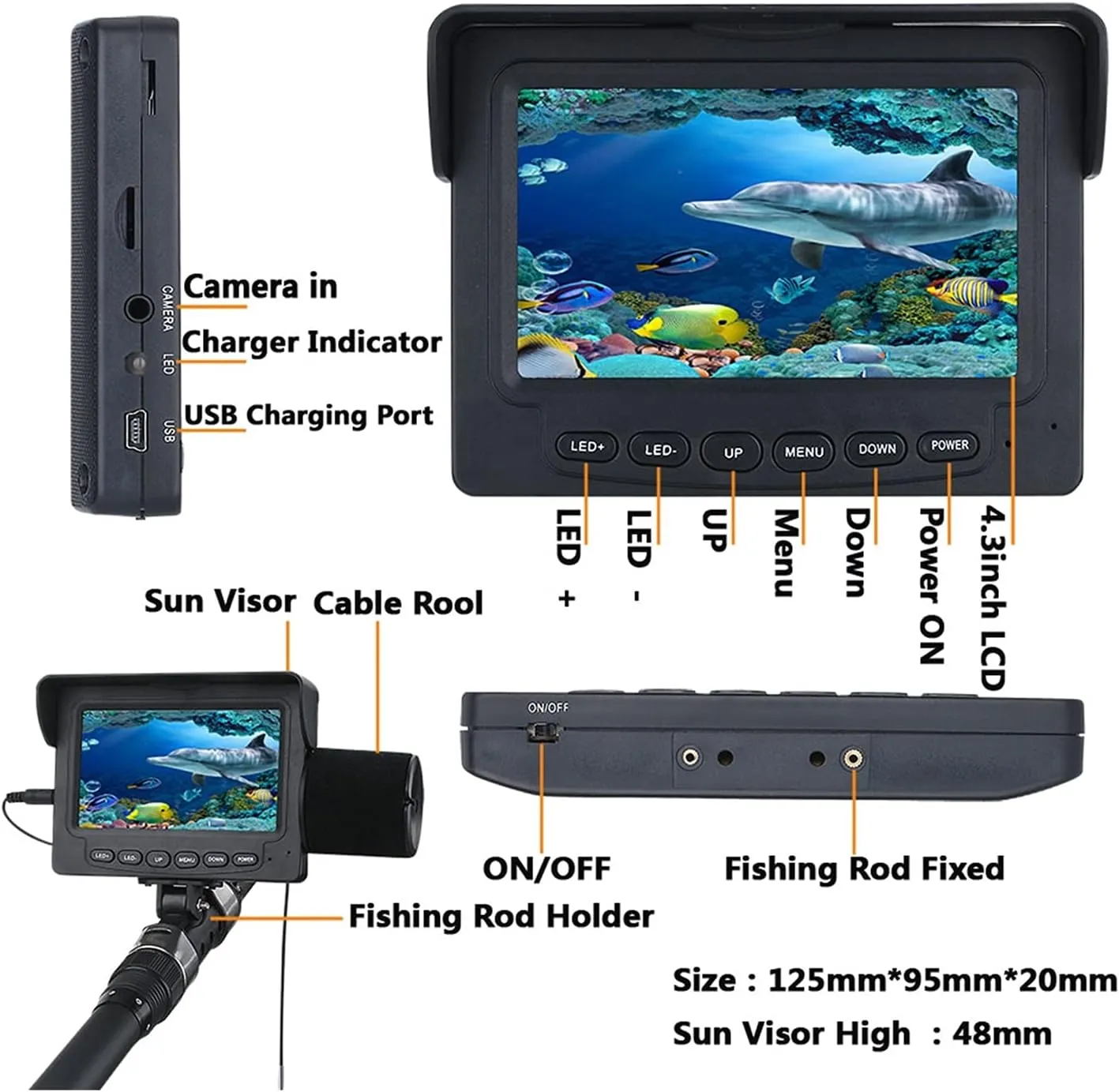 Fishing Camera, Video Fish Finder 4.3 Inch LCD Monitor 1000TVL Underwater Fishing Camera Kit 12PCS LED IR Lights for Winter Ice Lake Sea Fishing(F008B-15M-IR)