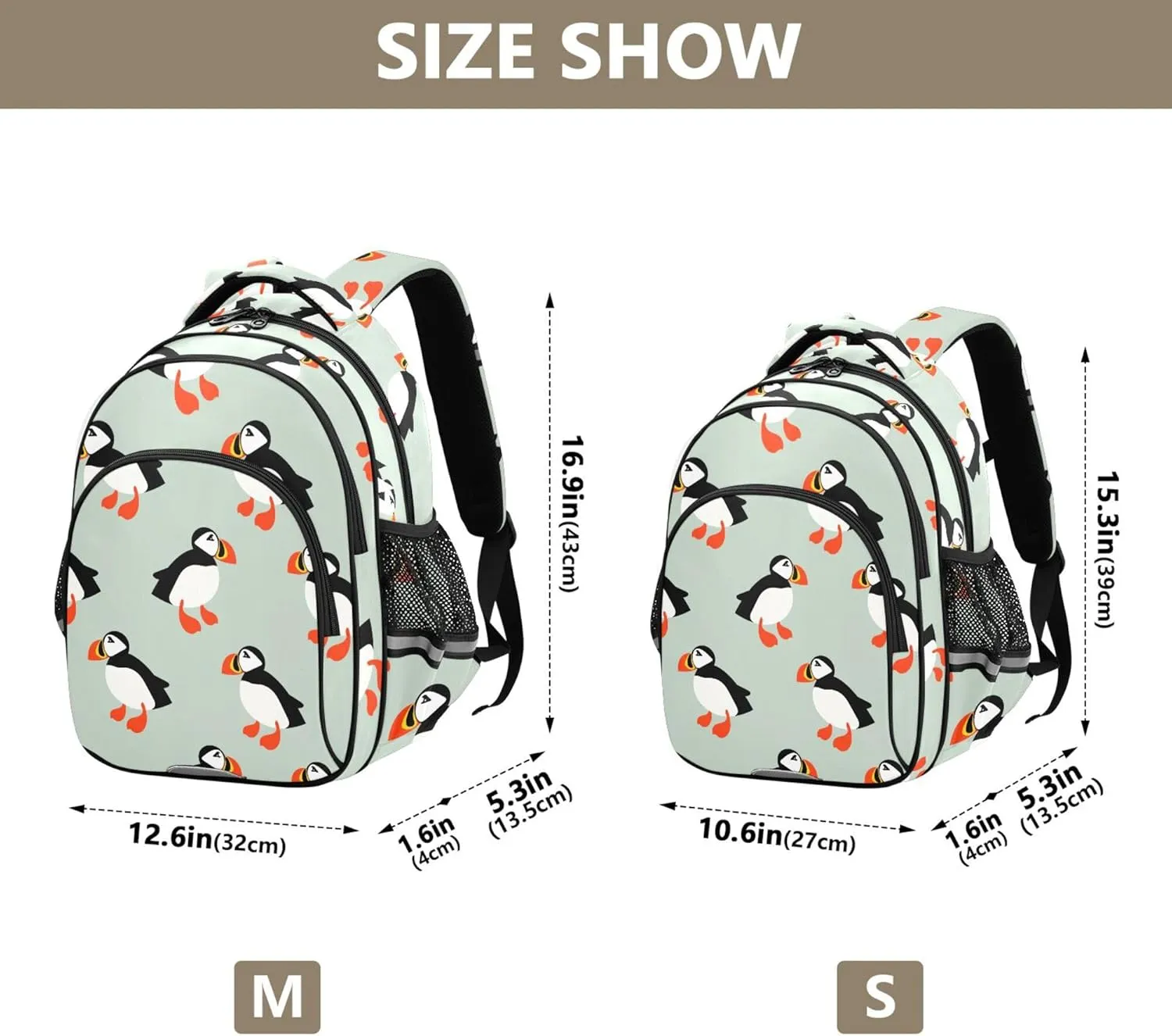 Fisyme Bird Puffins Seabird Backpack Laptop Back Pack Daycare Bag Bookbag Travel School Backpacks Medium