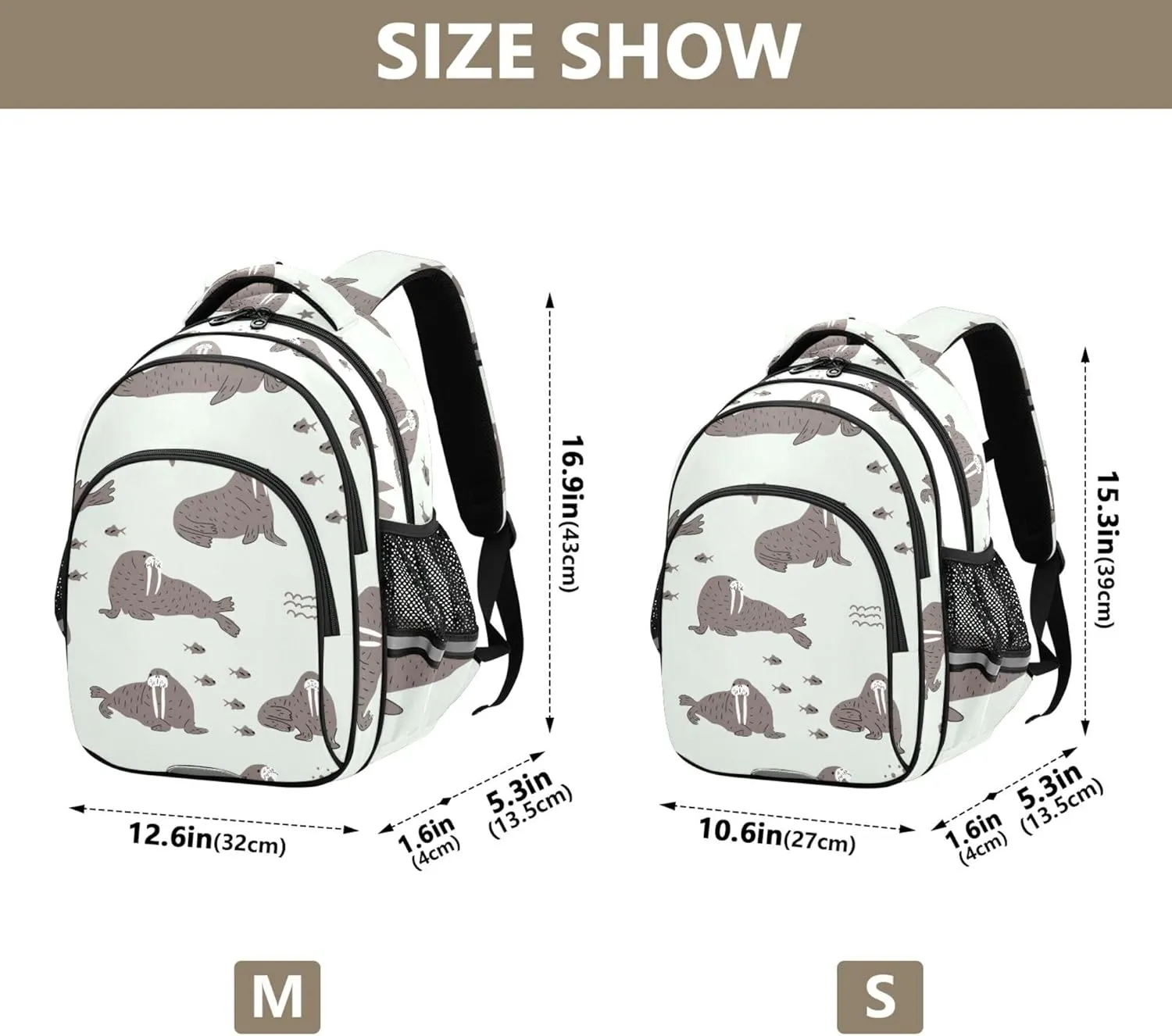 Fisyme Sea Walrus Winter Backpack Laptop Back Pack Daycare Bag Bookbag Travel School Backpacks Small