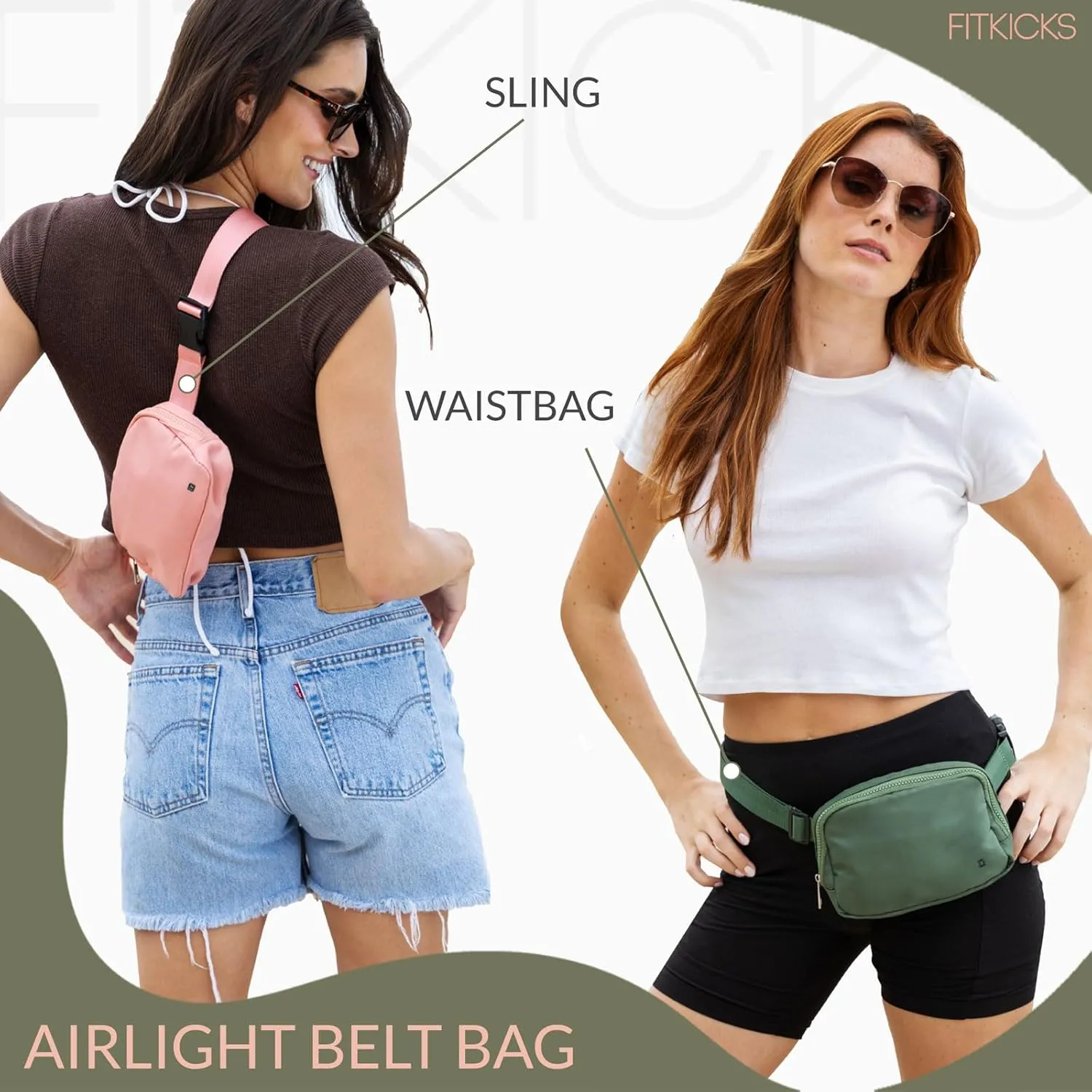 FITKICKS Airlight Belt Bag Lightweight Fanny Pack, Waist Pouch with Adjustable Strap - Pink