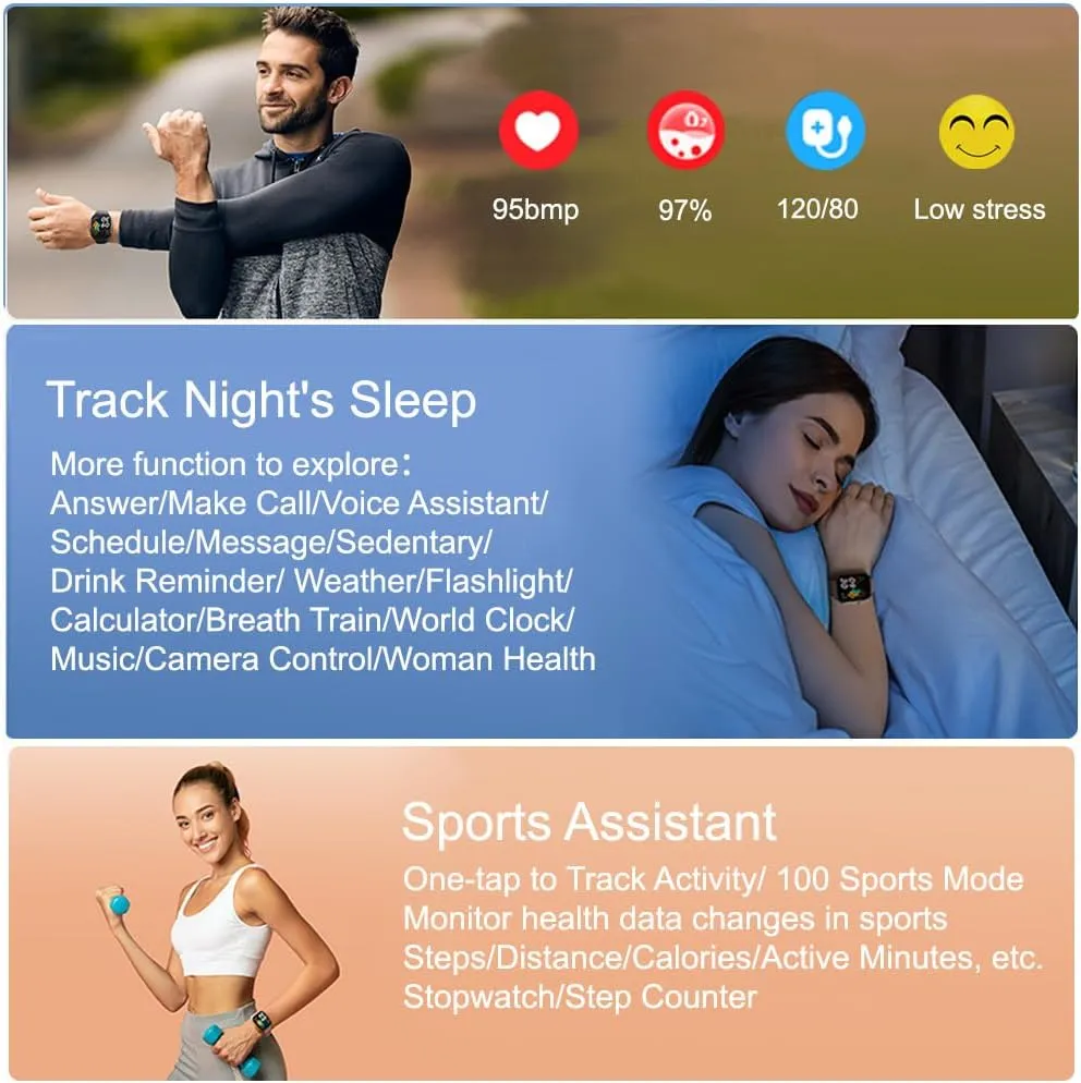 Fitness Tracker Smart Watch (Answer/Make Call) with Heart Rate Monitor/Step Counter/Calories, Activity Tracker Sleep Monitor, IP68, Health Tracker Pedometer Stopwatch for Man Women