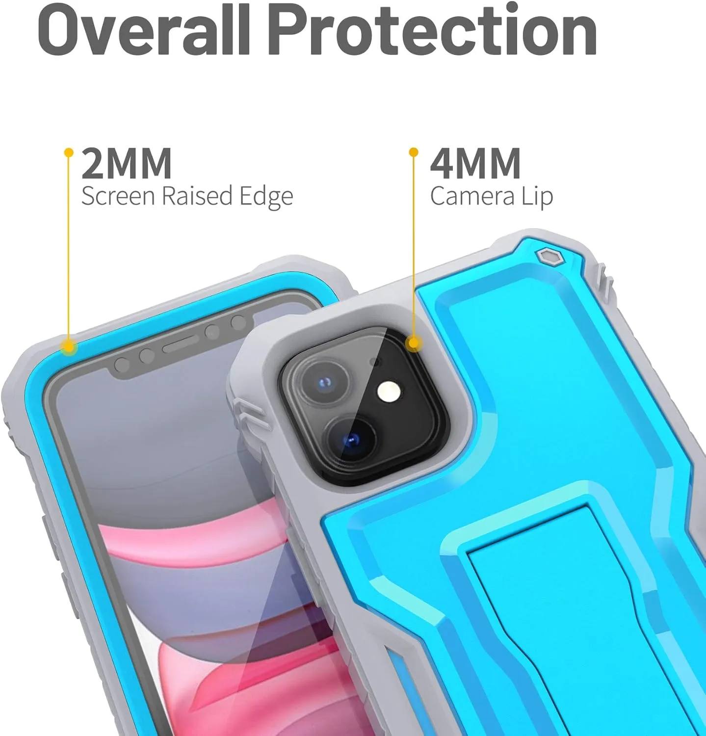 FITO Compatible with iPhone 11 Case, Dual Layer Shockproof Heavy Duty Case with Screen Protector for iPhone 11 and iPhone XR 6.1 inch, Built-in Kickstand (Blue)