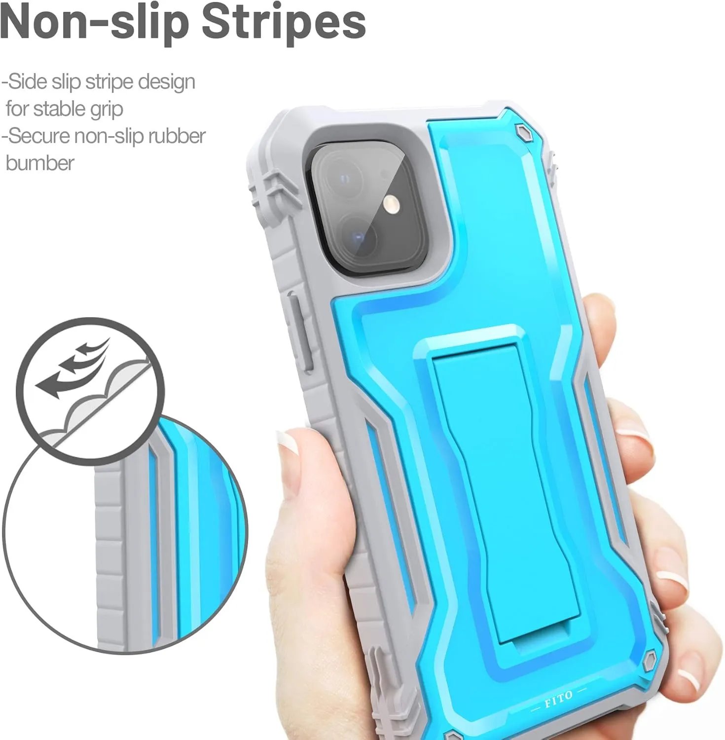 FITO Compatible with iPhone 11 Case, Dual Layer Shockproof Heavy Duty Case with Screen Protector for iPhone 11 and iPhone XR 6.1 inch, Built-in Kickstand (Blue)