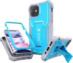 FITO Compatible with iPhone 11 Case, Dual Layer Shockproof Heavy Duty Case with Screen Protector for iPhone 11 and iPhone XR 6.1 inch, Built-in Kickstand (Blue)