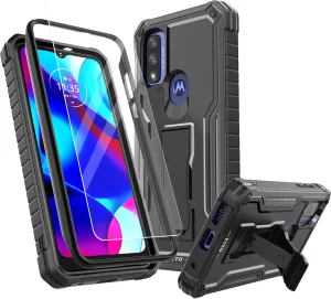 FITO for Moto G Pure Case, Dual Layer Shockproof Heavy Duty Case with a Glass Screen Protector, Built-in Kickstand (Black)