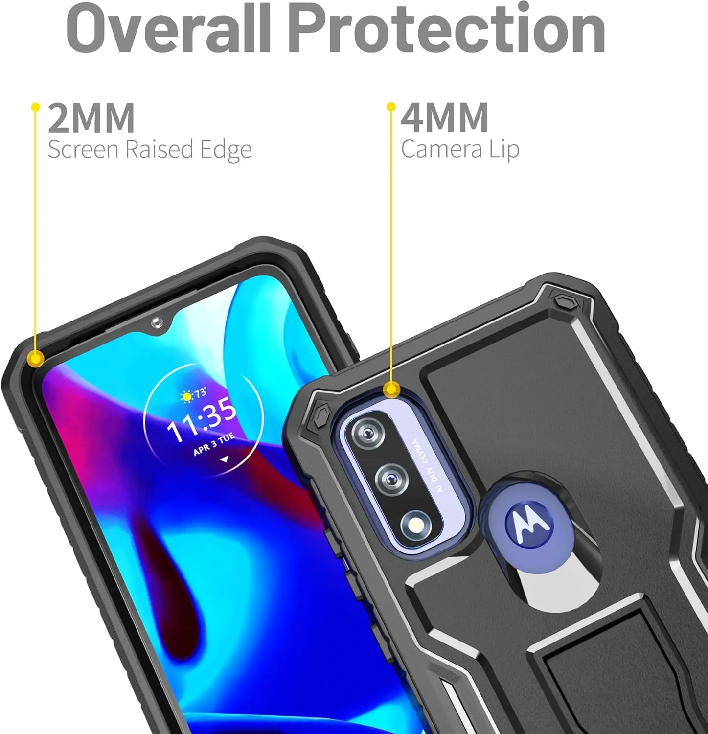 FITO for Moto G Pure Case, Dual Layer Shockproof Heavy Duty Case with a Glass Screen Protector, Built-in Kickstand (Black)