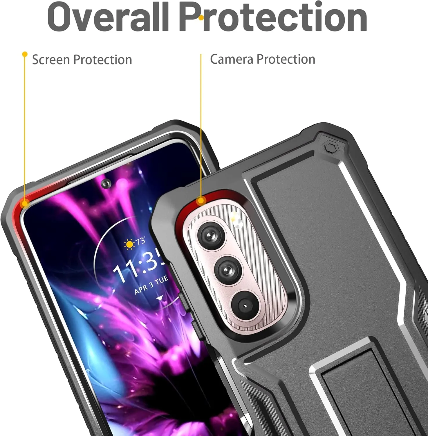 FITO for Moto G Stylus 2022 Case, Dual Layer Shockproof Heavy Duty Case for Moto G Stylus 2022 Phone with Screen Protector, Built-in Kickstand (Black)