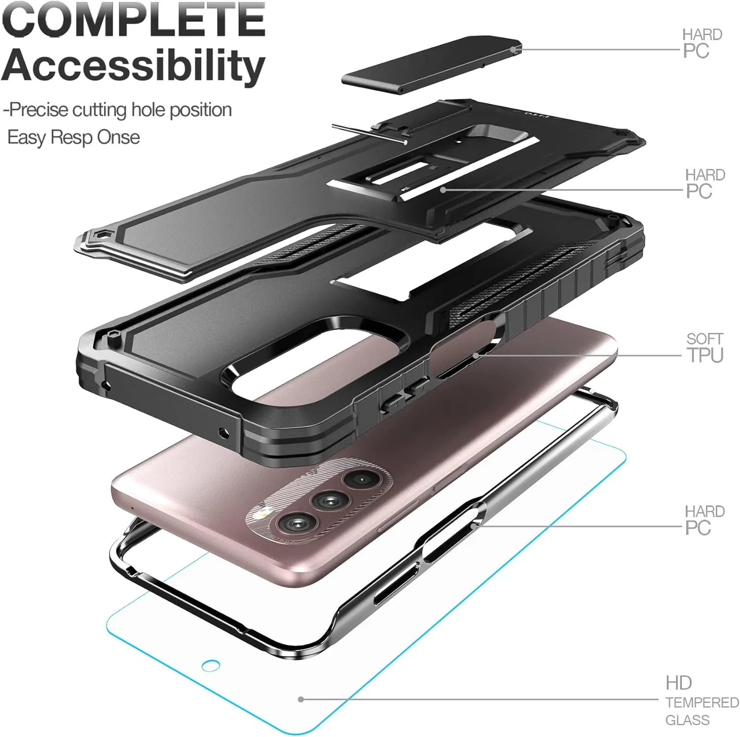 FITO for Moto G Stylus 2022 Case, Dual Layer Shockproof Heavy Duty Case for Moto G Stylus 2022 Phone with Screen Protector, Built-in Kickstand (Black)