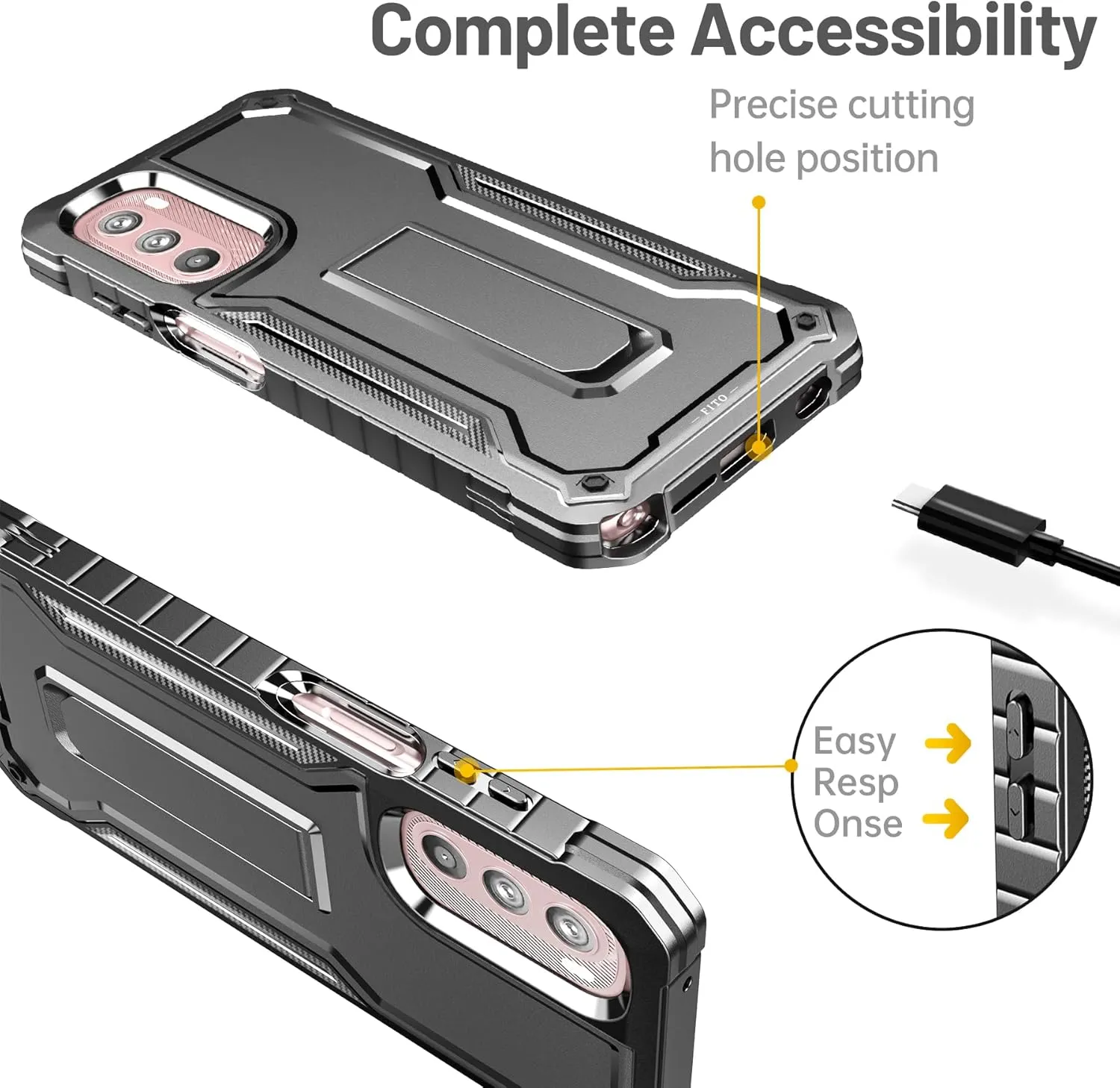 FITO for Moto G Stylus 2022 Case, Dual Layer Shockproof Heavy Duty Case for Moto G Stylus 2022 Phone with Screen Protector, Built-in Kickstand (Black)