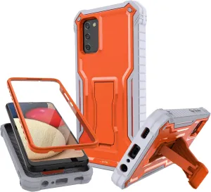 FITO for Samsung A02S Case, Dual Layer Shockproof Heavy Duty Case for Samsung Galaxy A02S Phone with Screen Protector, Built-in Kickstand (Orange)