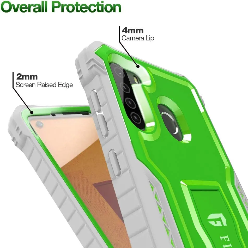 FITO for Samsung Galaxy A21 Case, Dual Layer Shockproof Heavy Duty Case with Screen Protector for Samsung A21 Phone, Built-in Kickstand (Green)