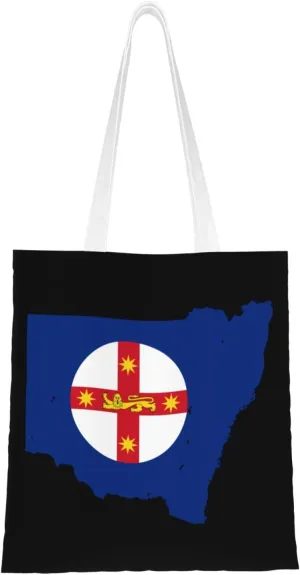 Flag Map of New South Wales Tote Bag for Women Canvas Shopping Bags Reusable Large Capacity Casual Shoulder Handbags Grocery Bags DIY Gift Bags