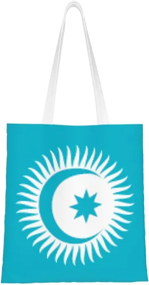 Flag of the Turkic Council Tote Bag for Women Canvas Shopping Bags Reusable Large Capacity Casual Shoulder Handbags Grocery Bags DIY Gift Bags