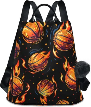 Flaming Basketballs Backpack for Women Anti Theft Large Fashion Travel Shoulder Bag Purse Rucksack Lightweight