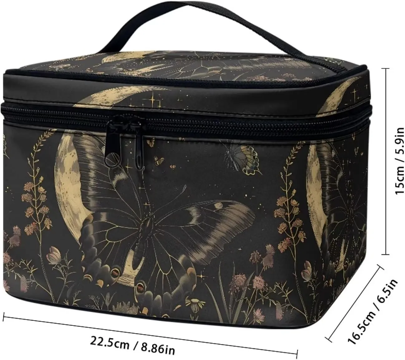 Flashideas Black Butterfly Makeup Bag for Travel Large Opening Design Makeup Bag Multifunctional Makeup Easy to Hold Portable Storage Bag Birthday Gifts for Sisters Friend