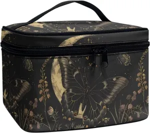 Flashideas Black Butterfly Makeup Bag for Travel Large Opening Design Makeup Bag Multifunctional Makeup Easy to Hold Portable Storage Bag Birthday Gifts for Sisters Friend