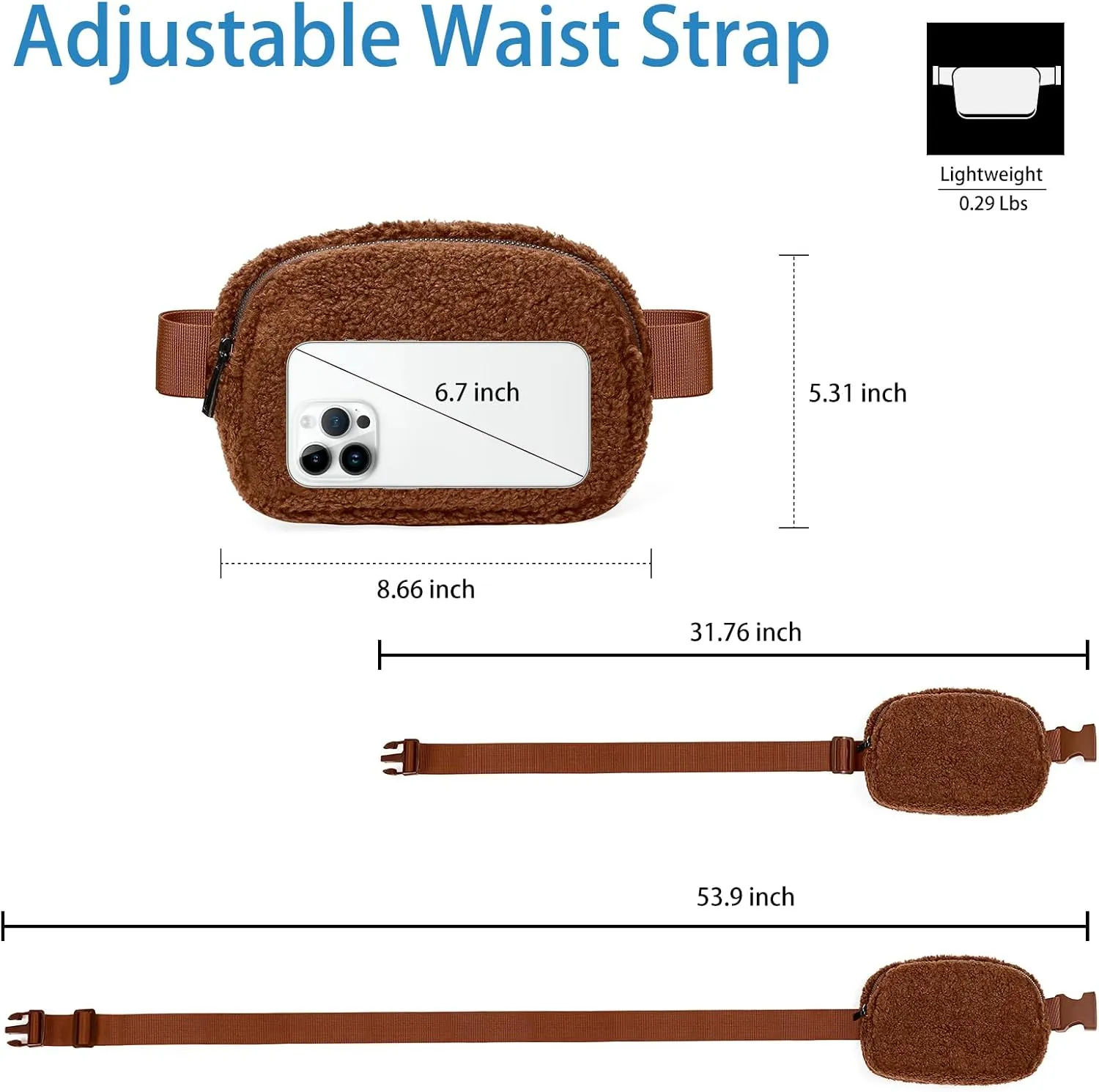 Fleece Fanny Pack for Women Men Everywhere Belt Bag with Adjustable Strap Fashion Waist Packs by Amxnx