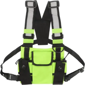 flexman Radio Harness Chest Rig Bag, Oxford Cloth Pocket Pack Holster with Reflective Strips, Chest Front Pack Pouch with Adjustable Shoulder Straps for Production Workshops, Construction Sites