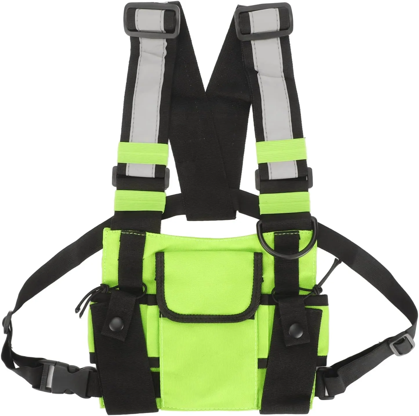 flexman Radio Harness Chest Rig Bag, Oxford Cloth Pocket Pack Holster with Reflective Strips, Chest Front Pack Pouch with Adjustable Shoulder Straps for Production Workshops, Construction Sites