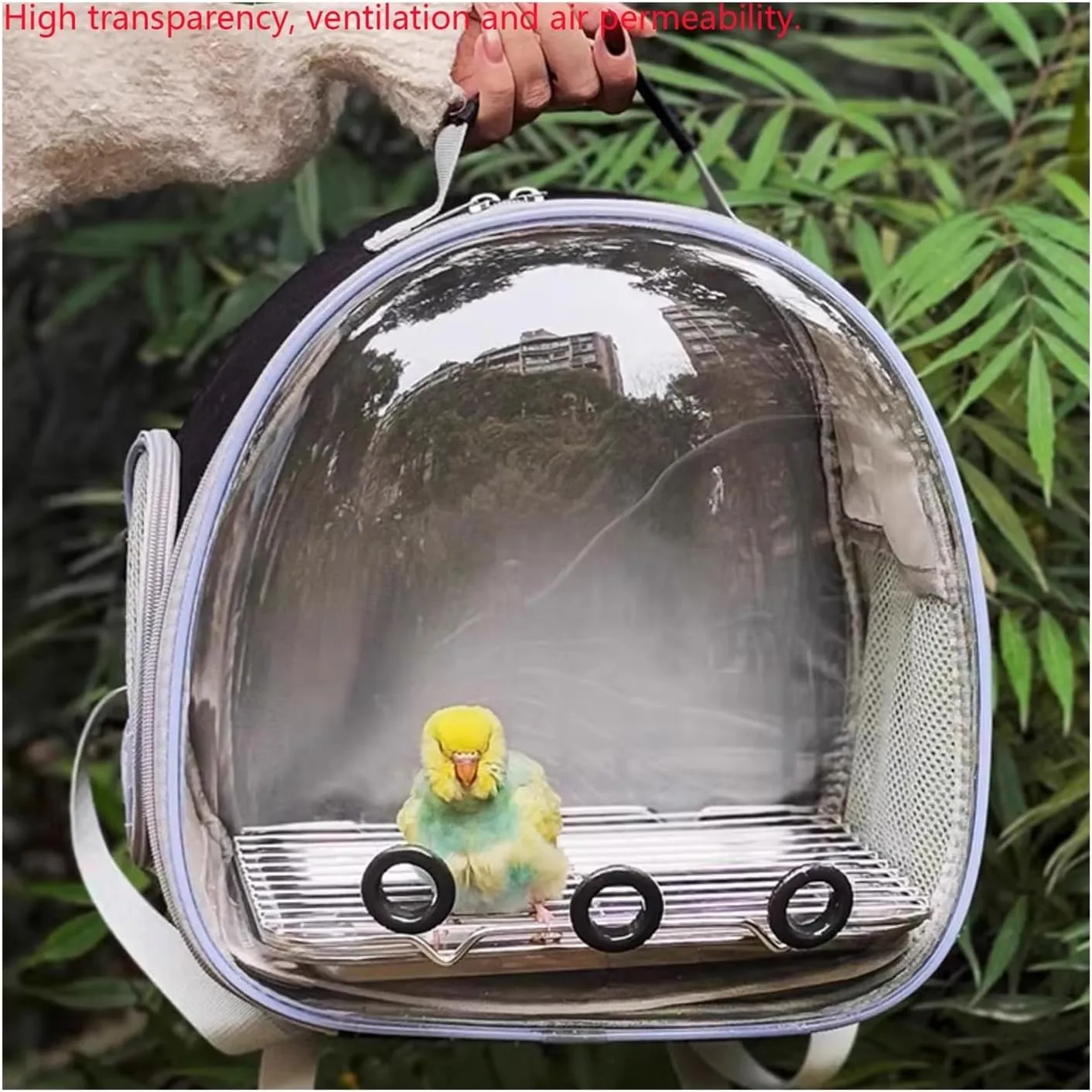 Flight Bird Cage Parrot Outing Double Shoulder Breathable Bird Bag Transparent Backpack Bird Cage Travel Bag Birdcage(Green)