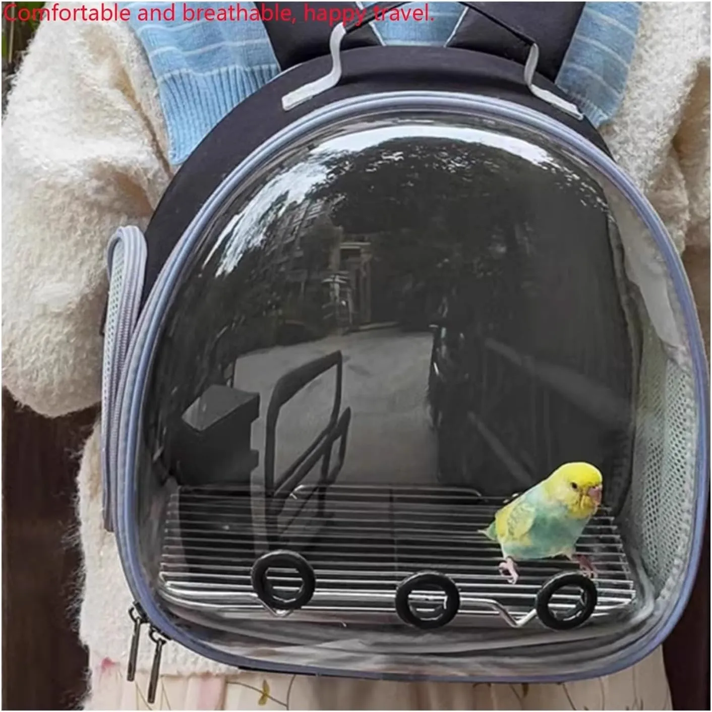 Flight Bird Cage Parrot Outing Double Shoulder Breathable Bird Bag Transparent Backpack Bird Cage Travel Bag Birdcage(Green)