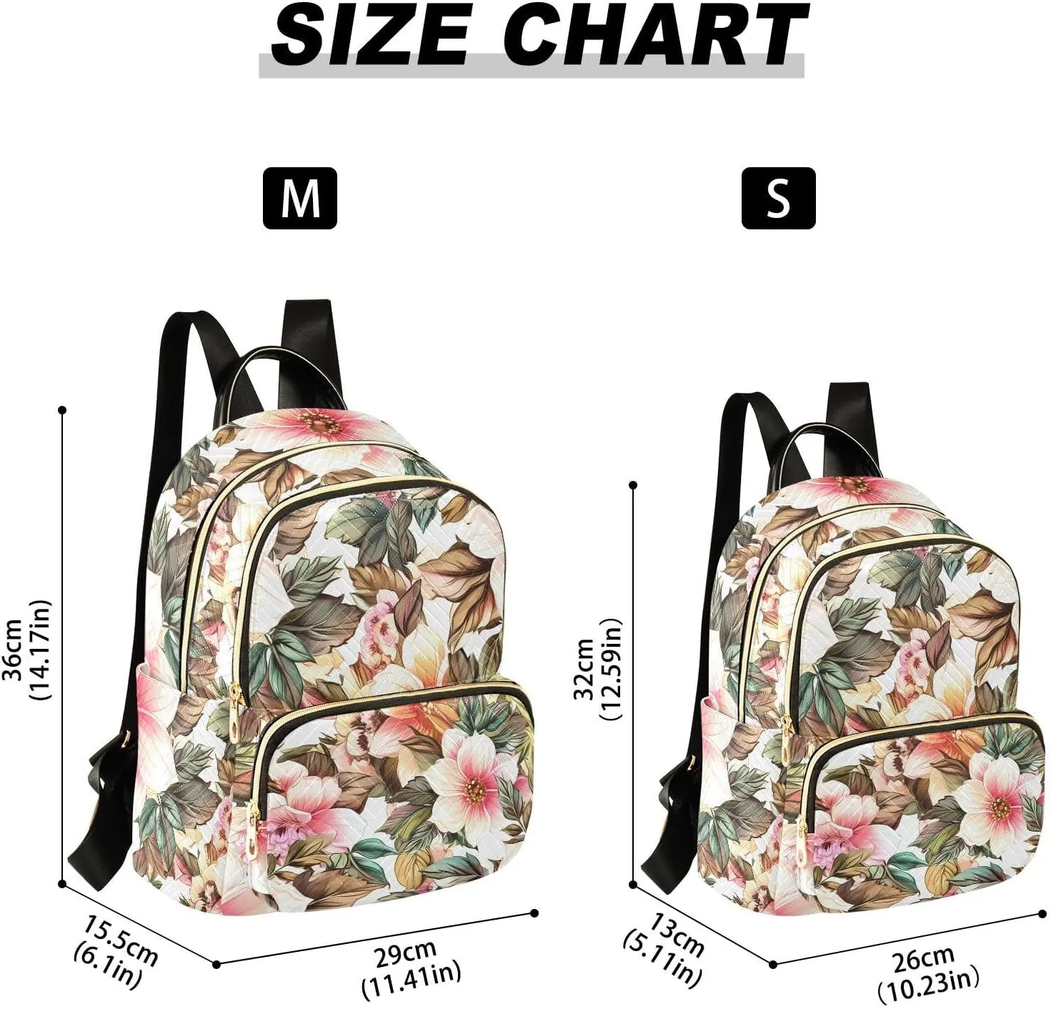 Floral Blossom Foliage White Backpack Purse for Women Shoulder Bag with Anti-theft Back for Ladies Travel M