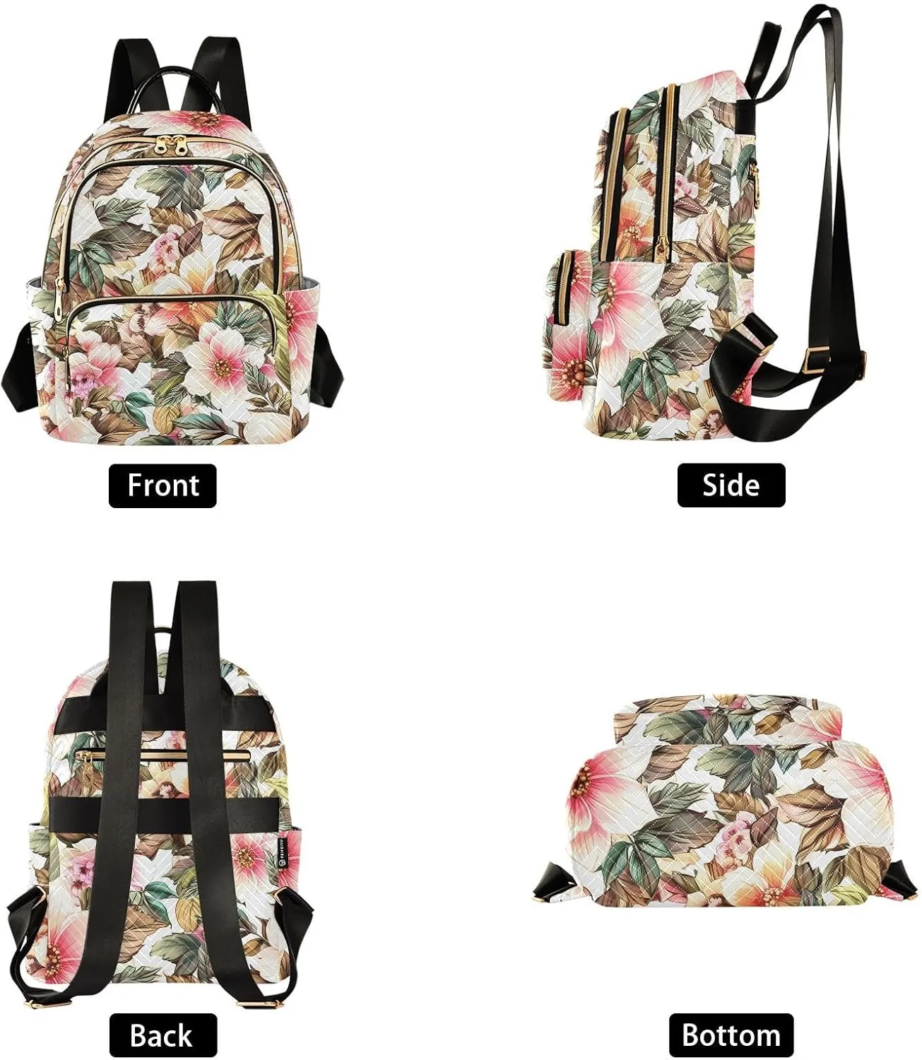 Floral Blossom Foliage White Backpack Purse for Women Shoulder Bag with Anti-theft Back for Ladies Travel M