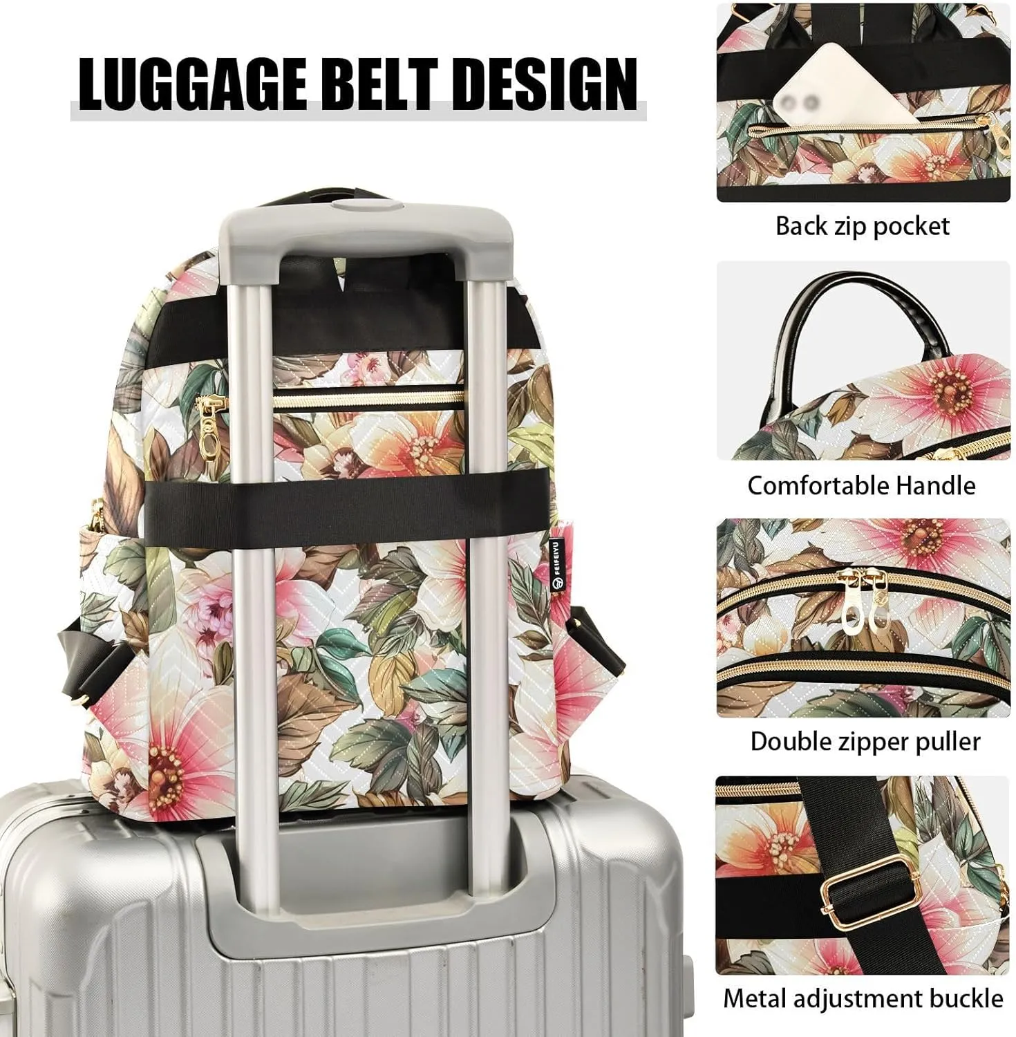 Floral Blossom Foliage White Backpack Purse for Women Shoulder Bag with Anti-theft Back for Ladies Travel M