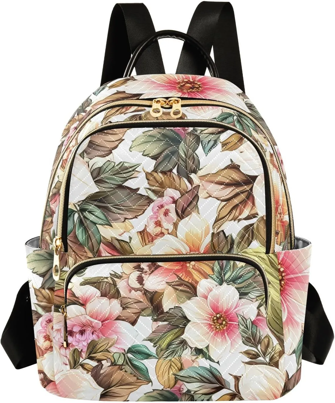 Floral Blossom Foliage White Backpack Purse for Women Shoulder Bag with Anti-theft Back for Ladies Travel M