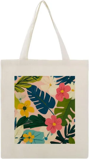 Floral Print Canvas Lightweight Tote Bags Casual Handbags Reusable Grocery Shopping Bag 13.4x15.8in
