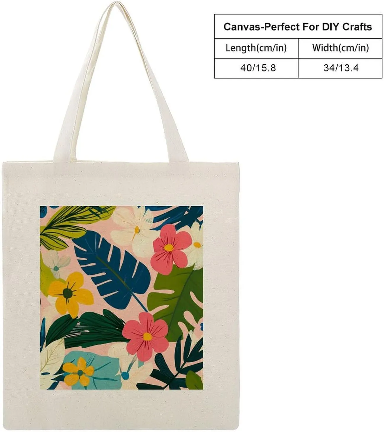 Floral Print Canvas Lightweight Tote Bags Casual Handbags Reusable Grocery Shopping Bag 13.4x15.8in