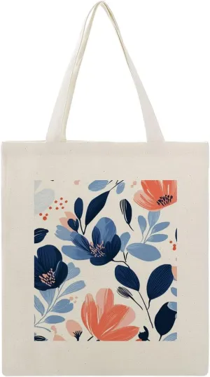 Floral Print Canvas Lightweight Tote Bags Casual Handbags Reusable Grocery Shopping Bag 13.4x15.8in