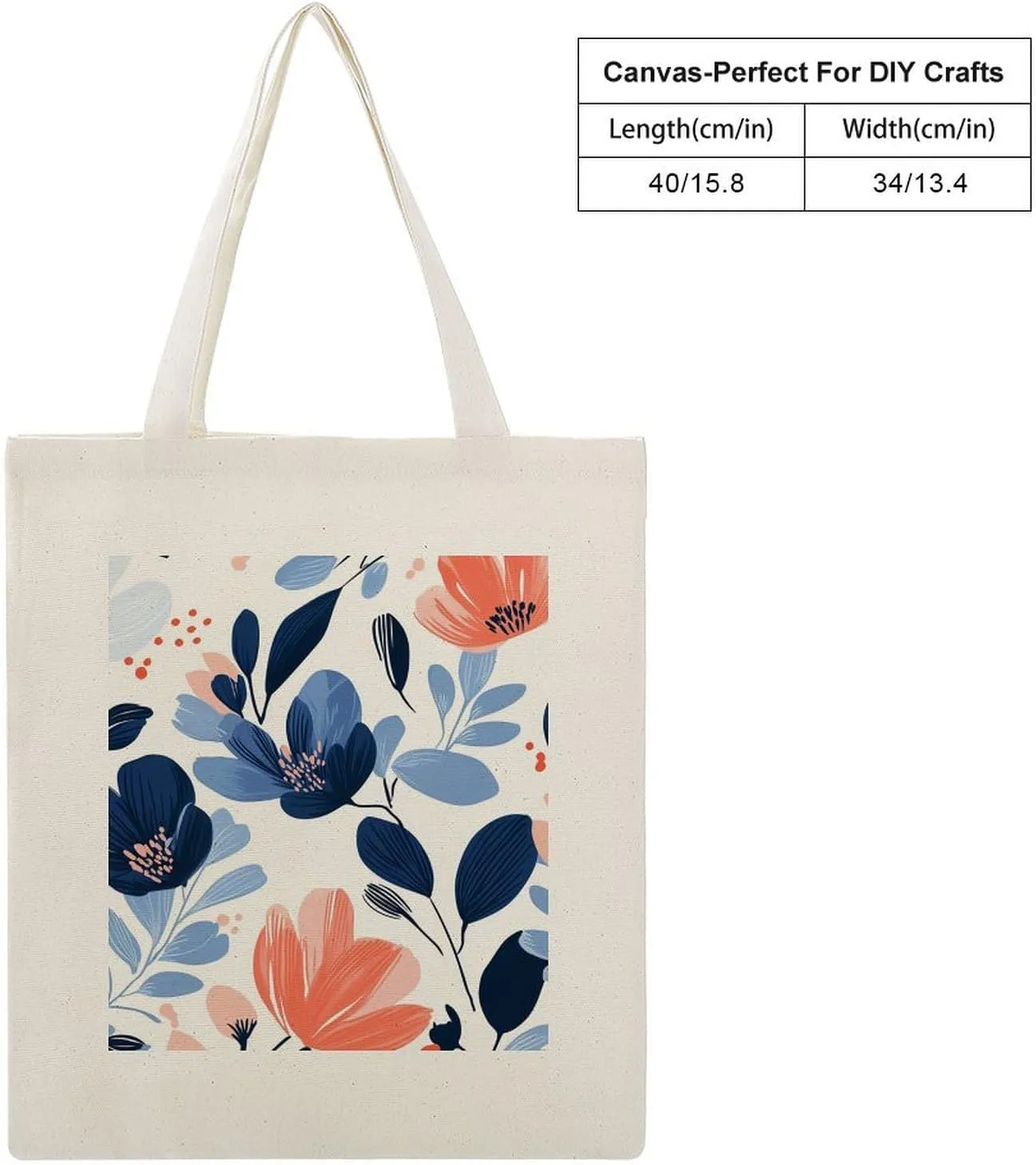 Floral Print Canvas Lightweight Tote Bags Casual Handbags Reusable Grocery Shopping Bag 13.4x15.8in