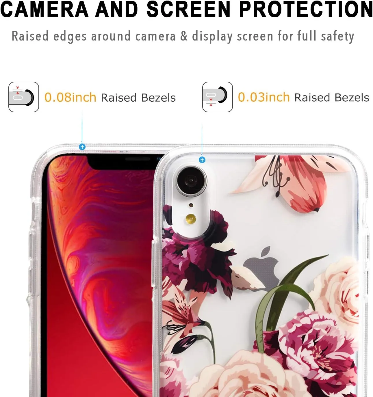 Flower Case for iPhone XR (6.1 Inch), Floral Pattern Clear Slim Fit Ultra-Thin Girly Design, Shockproof Protective Hard PC Back with Soft TPU Bumper Phone Cover for Girls and Women | Peony