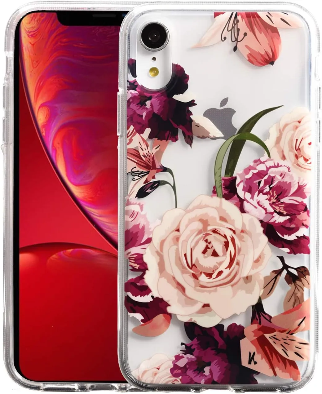 Flower Case for iPhone XR (6.1 Inch), Floral Pattern Clear Slim Fit Ultra-Thin Girly Design, Shockproof Protective Hard PC Back with Soft TPU Bumper Phone Cover for Girls and Women | Peony