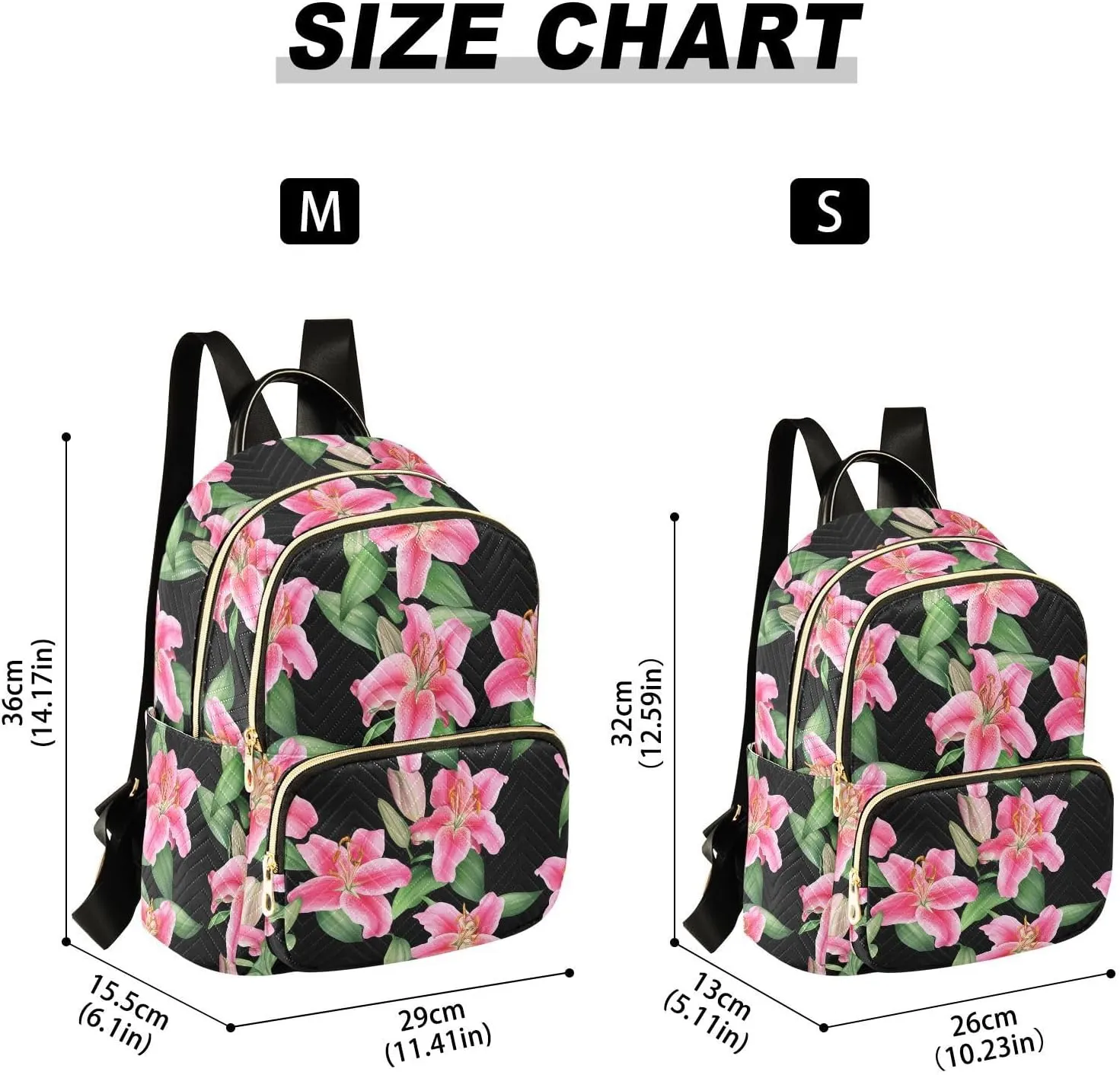 Flowers Foliage Black Backpack Purse for Women Shoulder Travel Daypacks Bags with Anti-theft Back for Ladies Work M