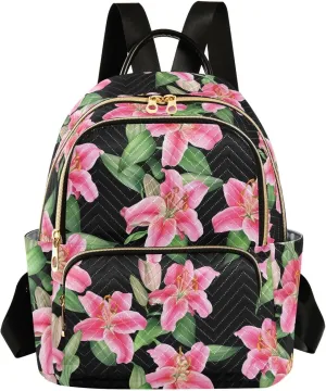 Flowers Foliage Black Backpack Purse for Women Shoulder Travel Daypacks Bags with Anti-theft Back for Ladies Work M