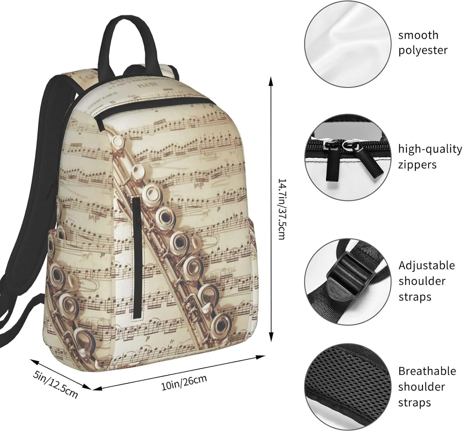 Flute Music backpack bookbags casual laptop lightweight bag travel laptop daypack