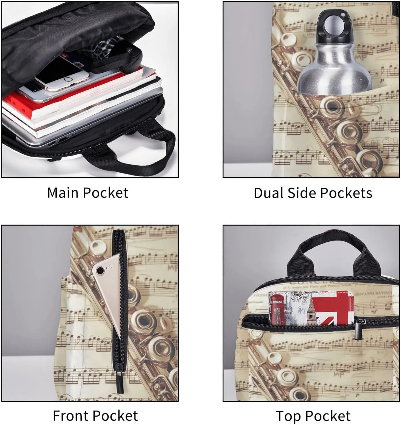 Flute Music backpack bookbags casual laptop lightweight bag travel laptop daypack