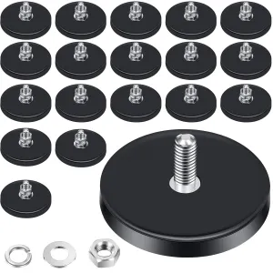 Flutesan Neodymium Magnet Rubber Coated Mounting Small Scratch Safe Black Stud Magnet Painted Surface Waterproof M6 Threaded with Bolts Nuts for Lighting Camera Tools(16 Packs,Black,1.69 Inch)