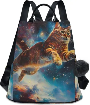 Fly Cat Galaxy Universe Backpack for Women Anti Theft Large Fashion Travel Shoulder Bag Purse Rucksack Lightweight