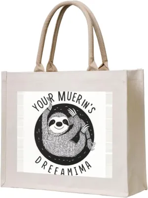 Follow Your Dreams Sloth Print 3D Canvas Handbags - Hot Stamping,Grocery Shopping,Washable Canvas Bags With Handles