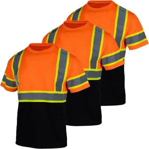 FONIRRA 3 Pack Safety Reflective High Visibility Shirt for Men Hi Vis Construction Work Shirts with Short Sleeves