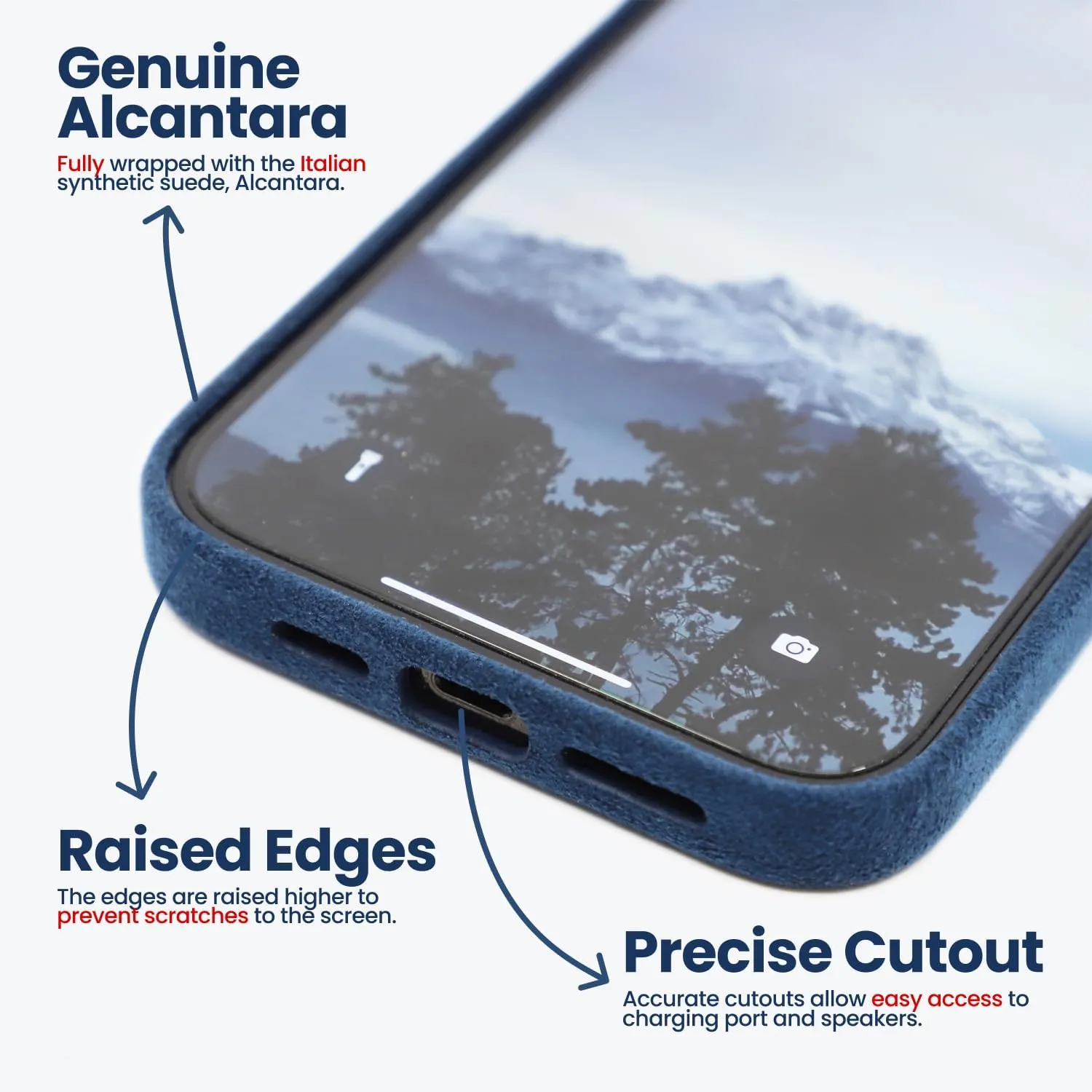 for Alcantara Full-Wrap Phone Case for iPhone 16 Series, Compatible with Mag-Safe Wireless Charging, Handmade Full-Wrap Italian Synthetic Suede Cover (for iPhone 16 Pro Max, Navy Blue)