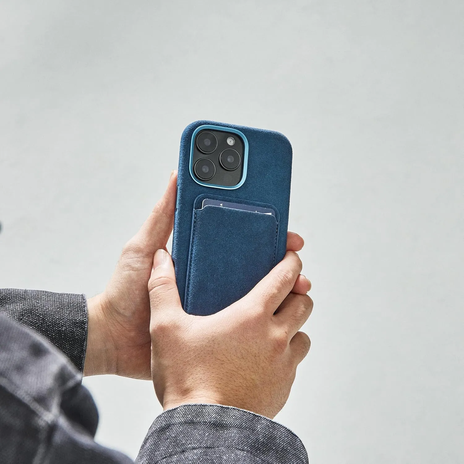 for Alcantara Full-Wrap Phone Case for iPhone 16 Series, Compatible with Mag-Safe Wireless Charging, Handmade Full-Wrap Italian Synthetic Suede Cover (for iPhone 16 Pro Max, Navy Blue)