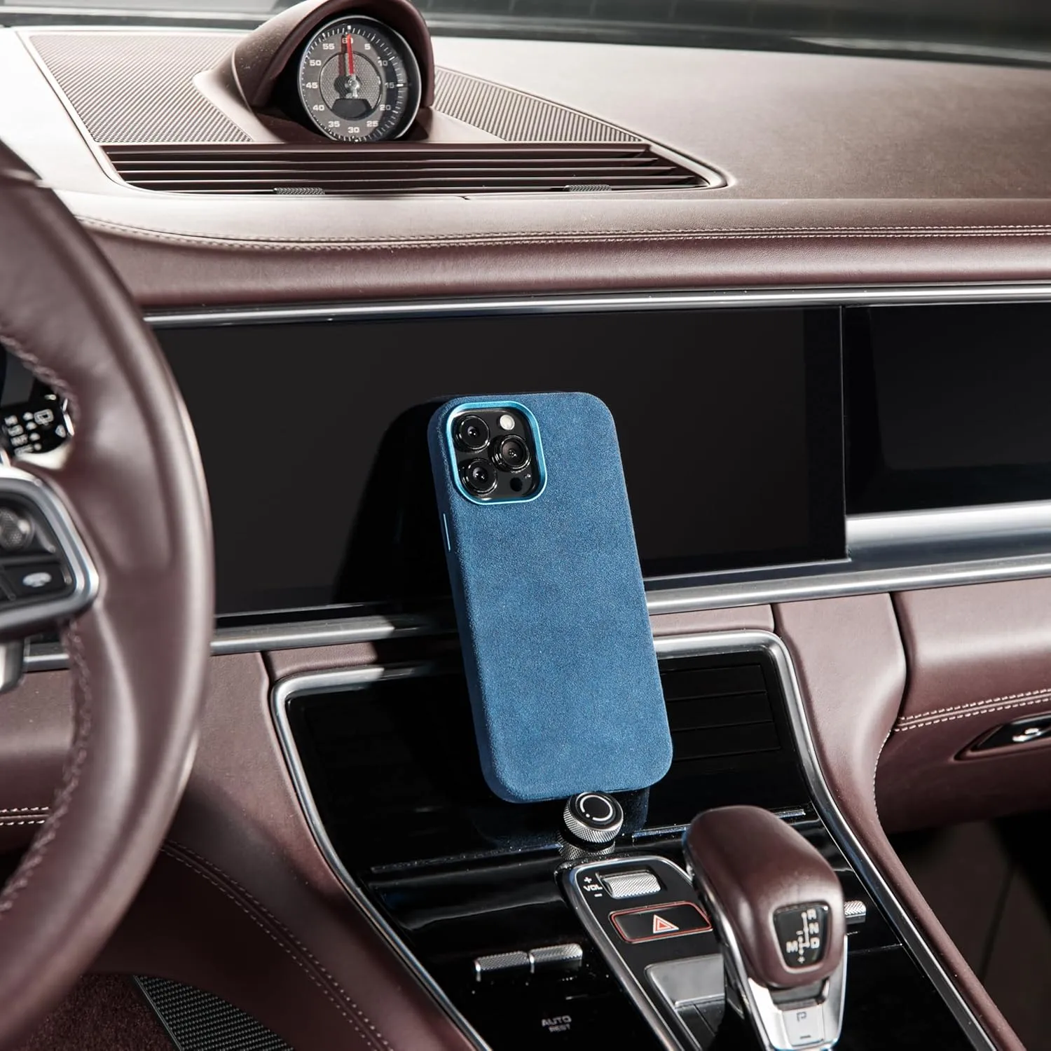 for Alcantara Full-Wrap Phone Case for iPhone 16 Series, Compatible with Mag-Safe Wireless Charging, Handmade Full-Wrap Italian Synthetic Suede Cover (for iPhone 16 Pro Max, Navy Blue)
