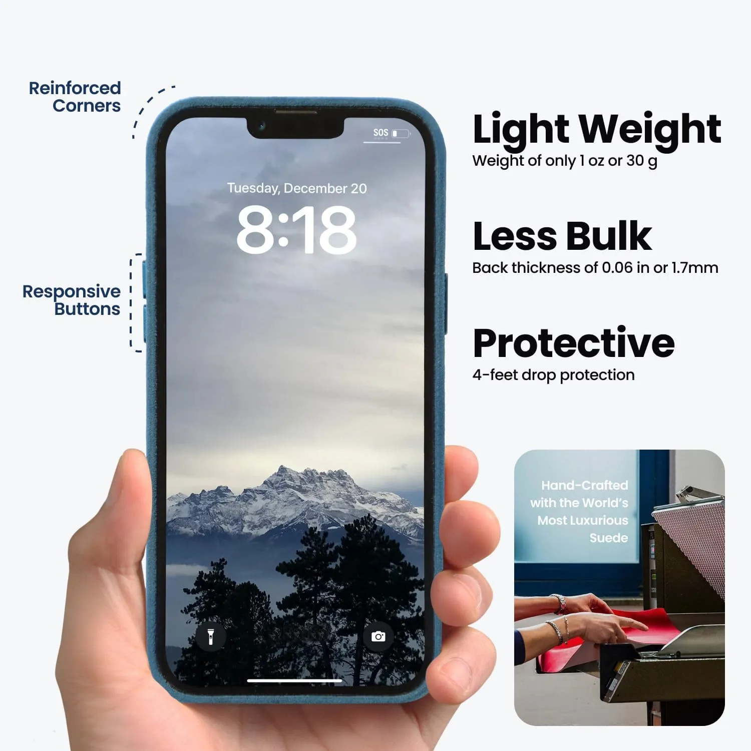 for Alcantara Full-Wrap Phone Case for iPhone 16 Series, Compatible with Mag-Safe Wireless Charging, Handmade Full-Wrap Italian Synthetic Suede Cover (for iPhone 16 Pro Max, Navy Blue)