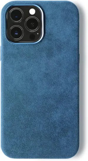 for Alcantara Full-Wrap Phone Case for iPhone 16 Series, Compatible with Mag-Safe Wireless Charging, Handmade Full-Wrap Italian Synthetic Suede Cover (for iPhone 16 Pro Max, Navy Blue)