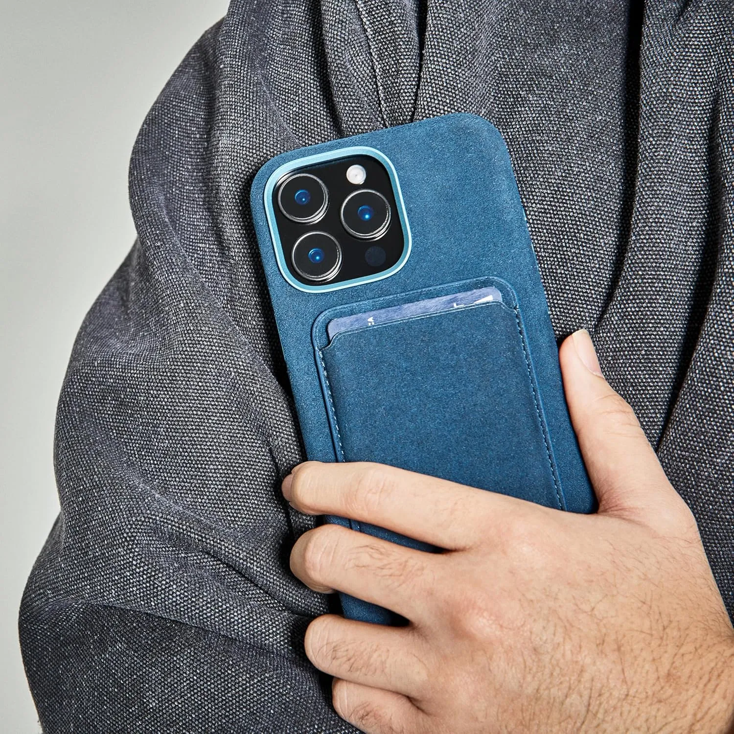 for Alcantara Full-Wrap Phone Case for iPhone 16 Series, Compatible with Mag-Safe Wireless Charging, Handmade Full-Wrap Italian Synthetic Suede Cover (for iPhone 16 Pro Max, Navy Blue)