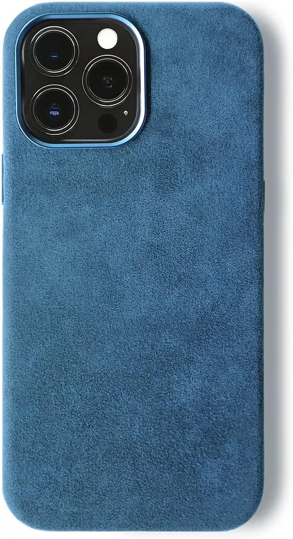 for Alcantara Full-Wrap Phone Case for iPhone 16 Series, Compatible with Mag-Safe Wireless Charging, Handmade Full-Wrap Italian Synthetic Suede Cover (for iPhone 16 Pro Max, Navy Blue)